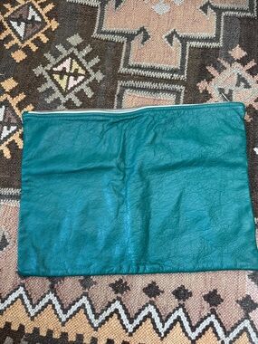 American Apparel Green Leather Carryall  with Cream Trim and Gold Zipper
